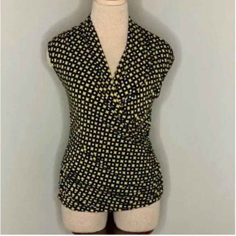 MICHAEL Michael Kors Women's Faux Wrap Ruched Yellow and Black Top Size MP